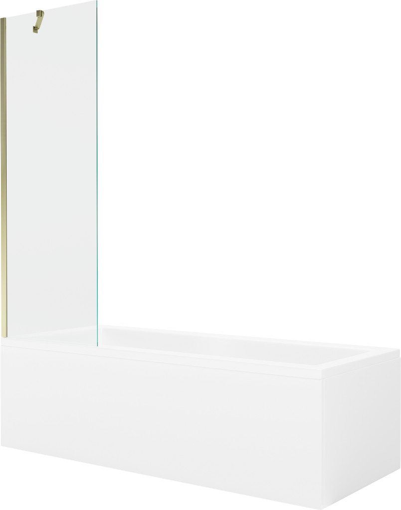 MEXEN/S Cubik obdélníková vana 150 x 70 cm s panelem + vanová zástěna 60 cm, transparent, zlatá 550315070X9506000050