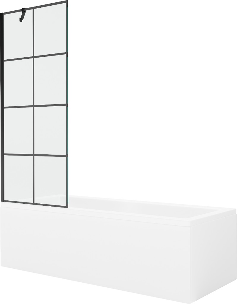 MEXEN/S Cubik obdélníková vana 150 x 70 cm s panelem + vanová zástěna 70 cm, černá vzor 550315070X9507007077
