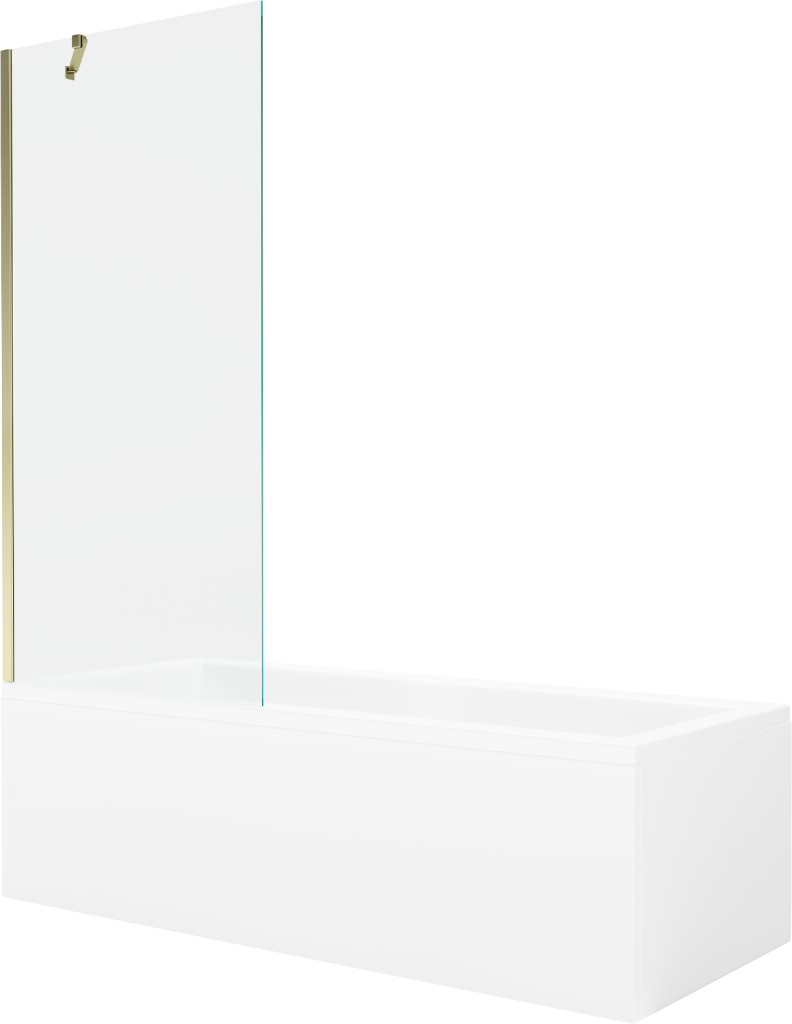 MEXEN/S Cubik obdélníková vana 150 x 70 cm s panelem + vanová zástěna 80 cm, transparent, zlatá 550315070X9508000050