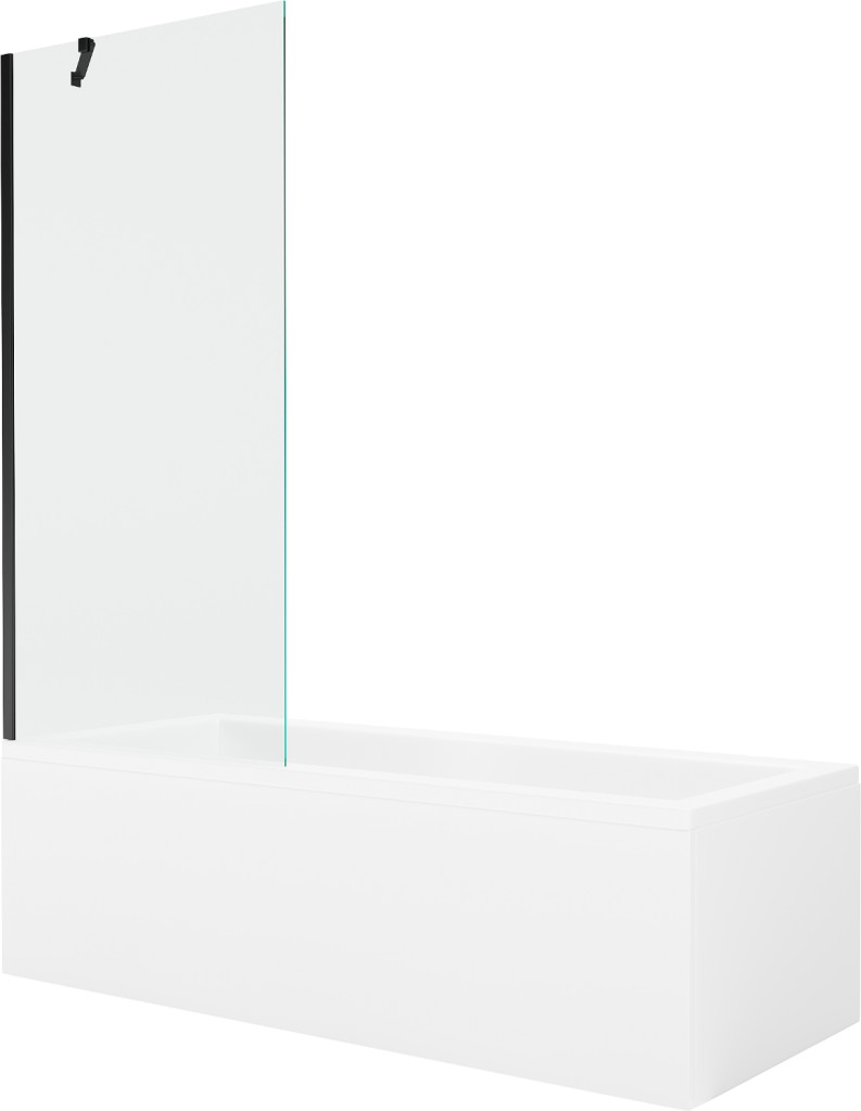 MEXEN/S Cubik obdélníková vana 150 x 70 cm s panelem + vanová zástěna 80 cm, transparent, černá 550315070X9508000070