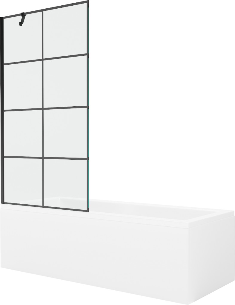 MEXEN/S Cubik obdélníková vana 160 x 70 cm s panelem + vanová zástěna 90 cm, černá vzor 550316070X9509007077