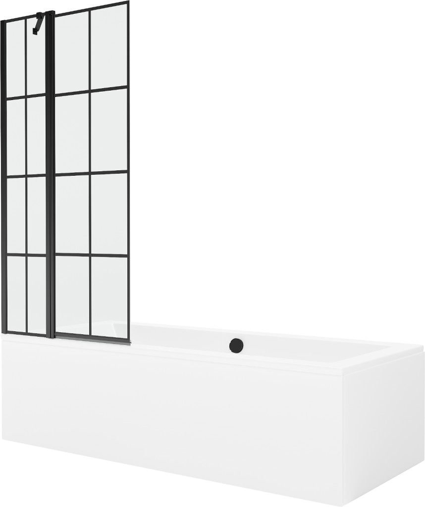 MEXEN/S Cube obdélníková vana 170 x 80 cm s panelem + vanová zástěna 80 cm, černá vzor 550517080X9408117077