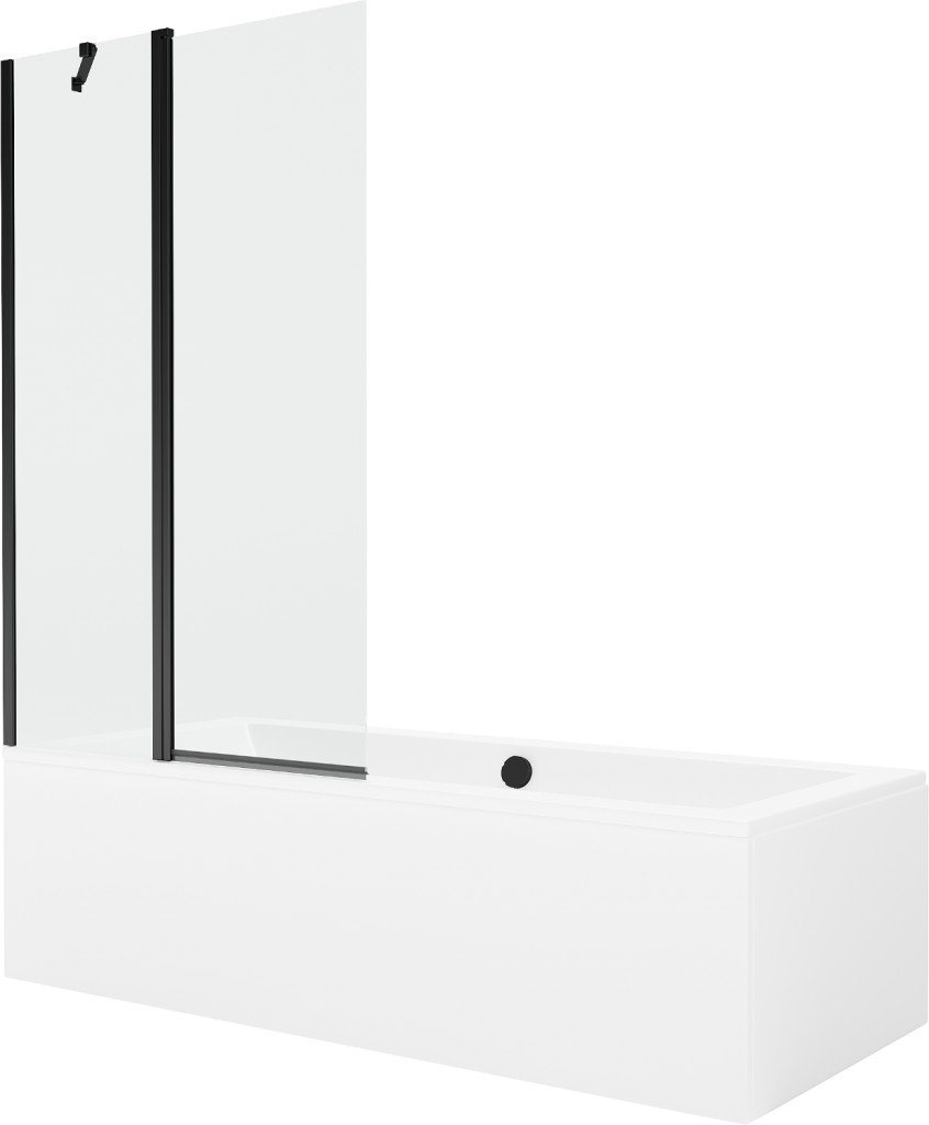 MEXEN/S Cube obdélníková vana 170 x 80 cm s panelem + vanová zástěna 100 cm, transparent, černá 550517080X9410117000