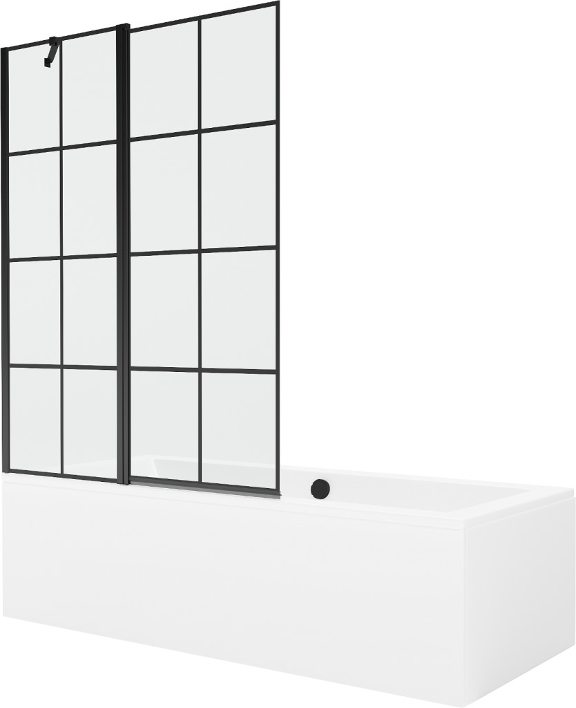 MEXEN/S Cube obdélníková vana 170 x 80 cm s panelem + vanová zástěna 120 cm, černá vzor 550517080X9412117077