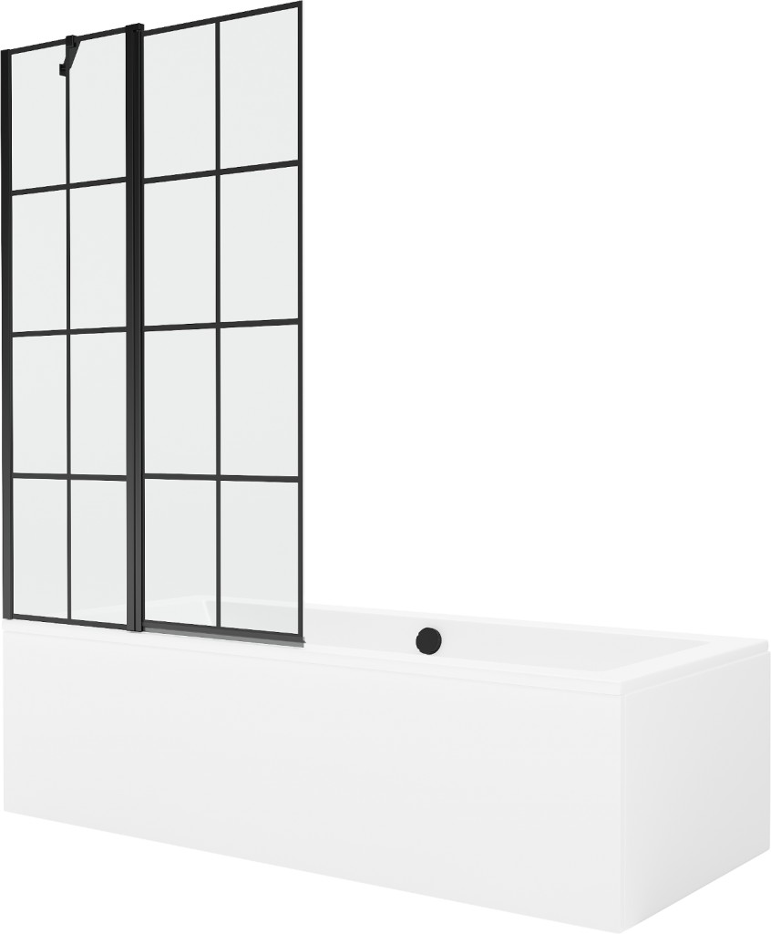 MEXEN/S Cube obdélníková vana 180 x 80 cm s panelem + vanová zástěna 100 cm, černá vzor 550518080X9410117077