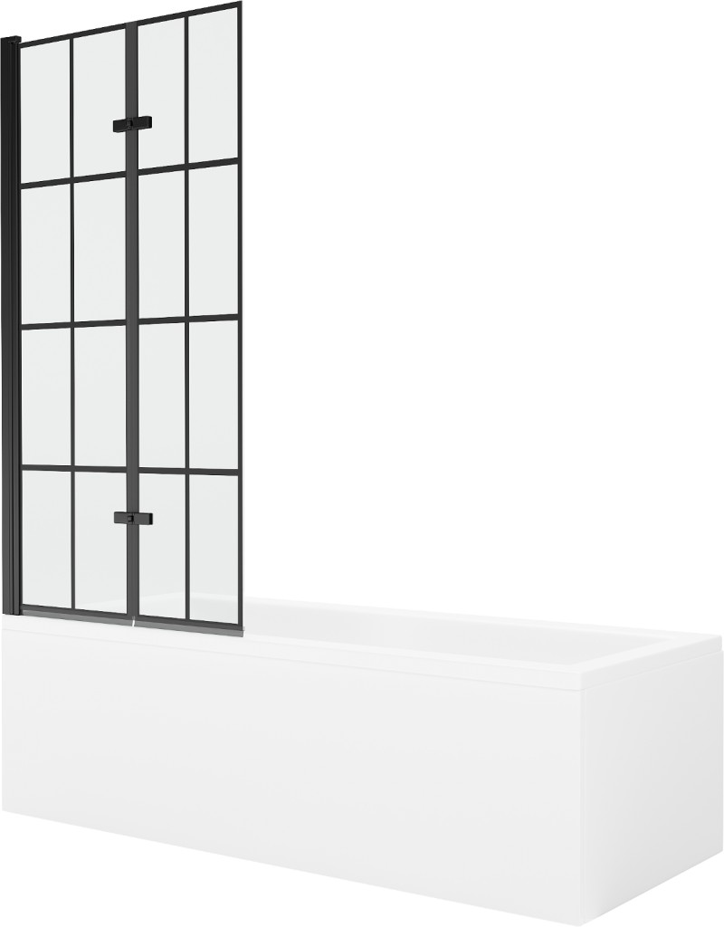MEXEN/S Cubik obdélníková vana 150 x 70 cm s panelem + vanová zástěna 80 cm, černá vzor 550315070X9208027077