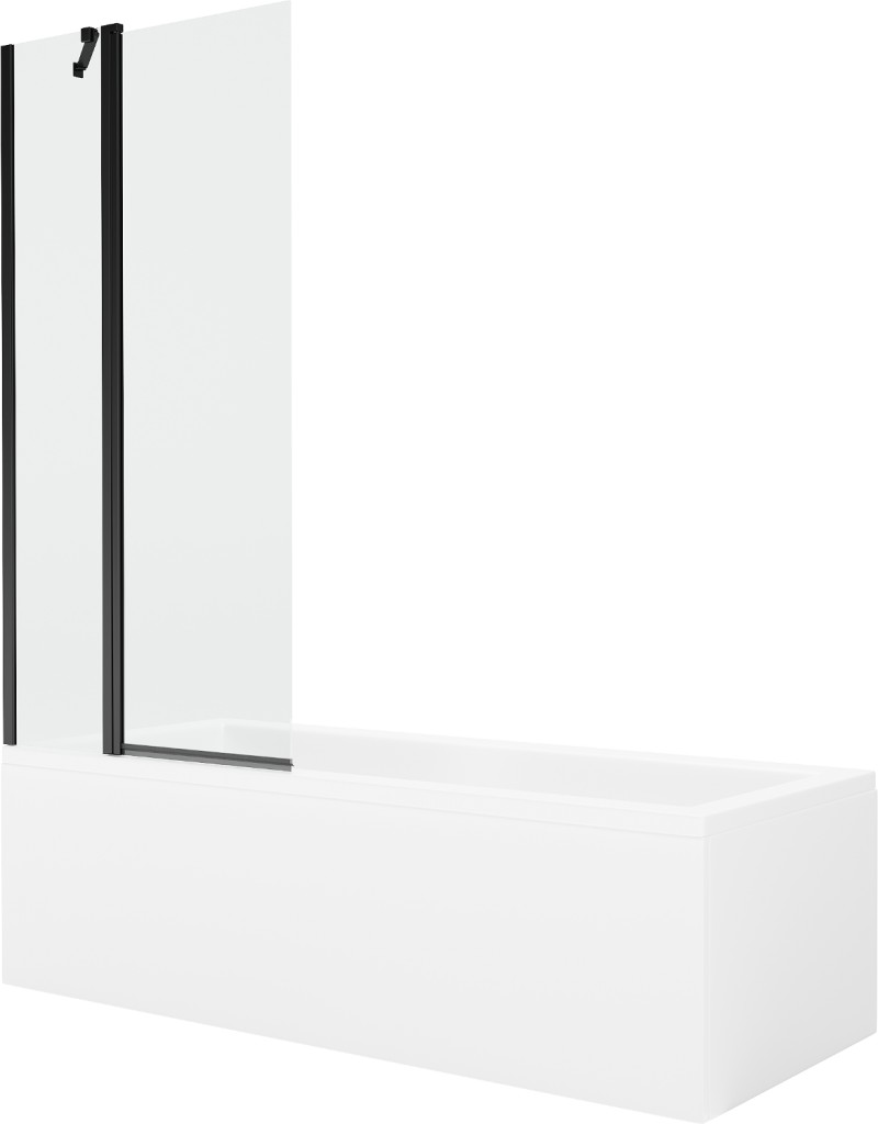 MEXEN/S Cubik obdélníková vana 150 x 70 cm s panelem + vanová zástěna 80 cm, transparent, černá 550315070X9408117000