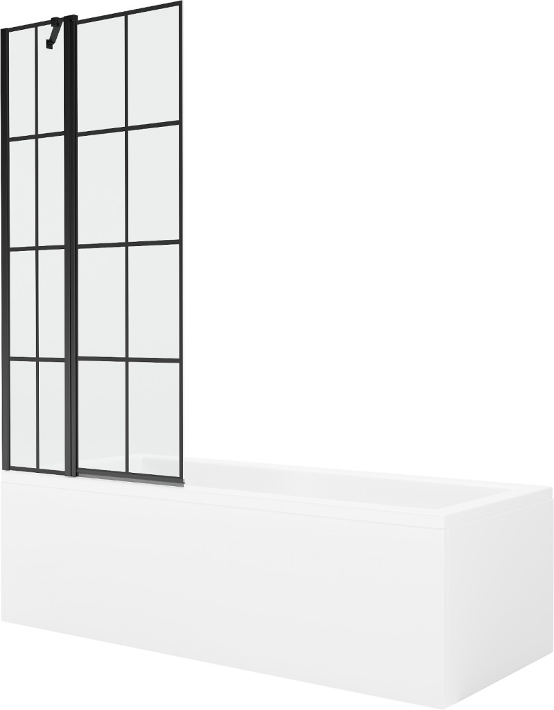 MEXEN/S Cubik obdélníková vana 150 x 70 cm s panelem + vanová zástěna 80 cm, černá vzor 550315070X9408117077