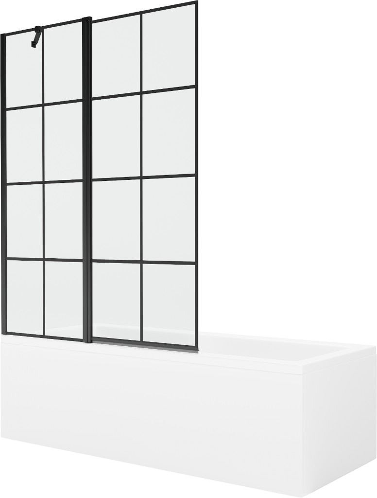 MEXEN/S Cubik obdélníková vana 150 x 70 cm s panelem + vanová zástěna 120 cm, černá vzor 550315070X9412117077