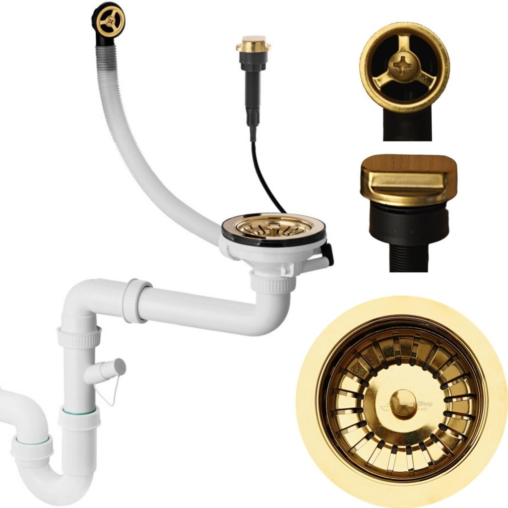 MEXEN Automatický dřezový sifon na 1 misku, zlatý 66911-50