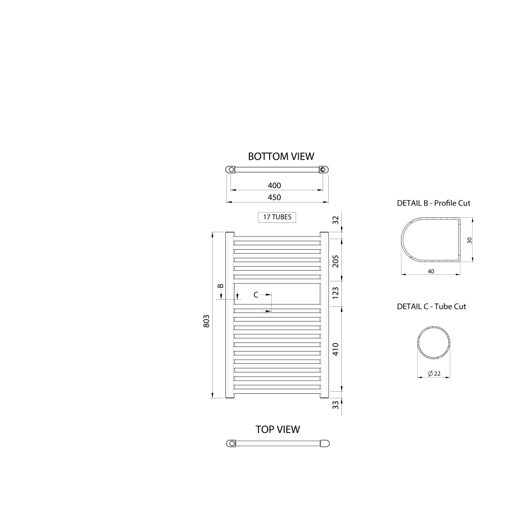 AQUALINE ALYA otopné těleso rovné 450x803, chrom LLR101