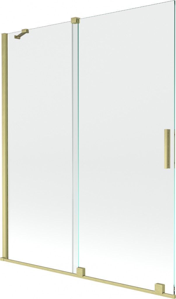 MEXEN/S Velar Dvoukřídlá posuvná vanová zástěna 140 x 150 cm, transparent, zlatá kartáčovaná 896-140-000-01-55