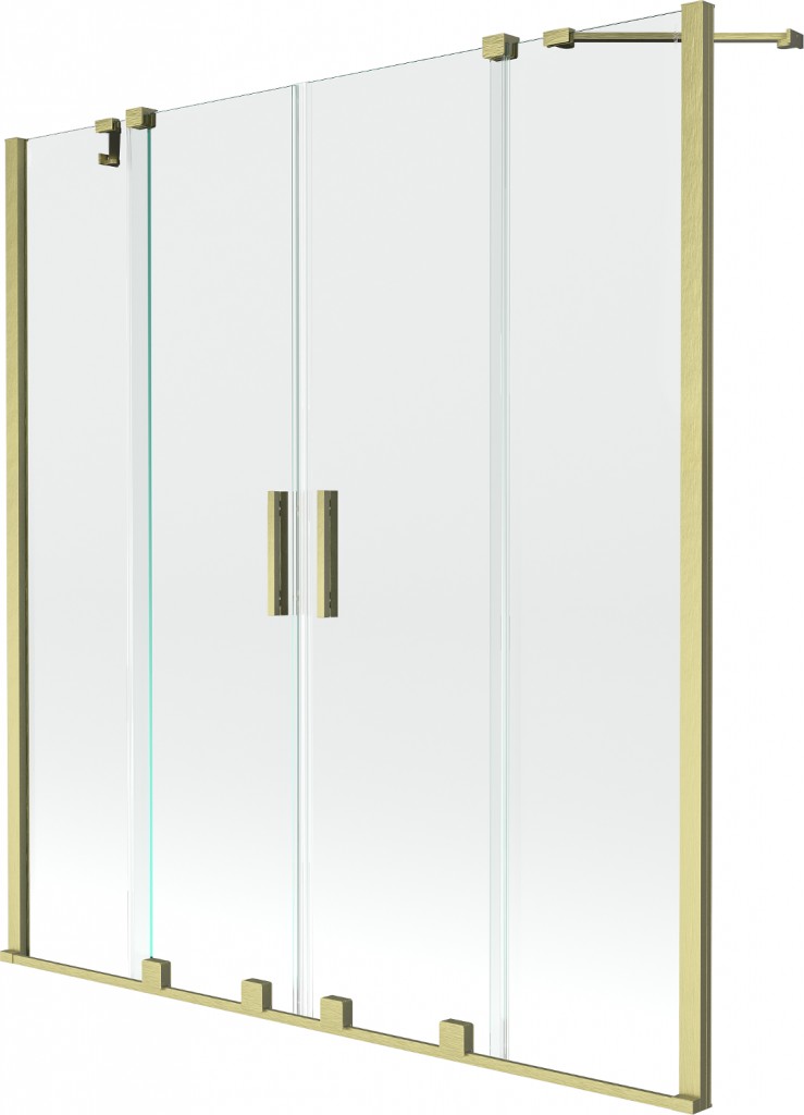 MEXEN/S Velar Duo Dvoukřídlá posuvná vanová zástěna 140 x 150 cm, transparent, zlatá kartáčovaná 896-140-000-02-55