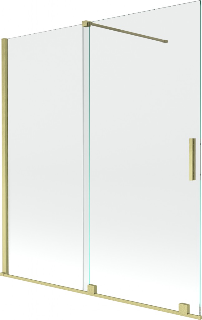 MEXEN/S Velar Dvoukřídlá posuvná vanová zástěna 150 x 150 cm, transparent, zlatá kartáčovaná 896-150-000-01-55