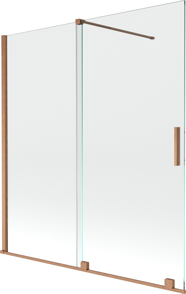 MEXEN/S Velar Dvoukřídlá posuvná vanová zástěna 150 x 150 cm, transparent, kartáčovaná měď 896-150-000-01-65