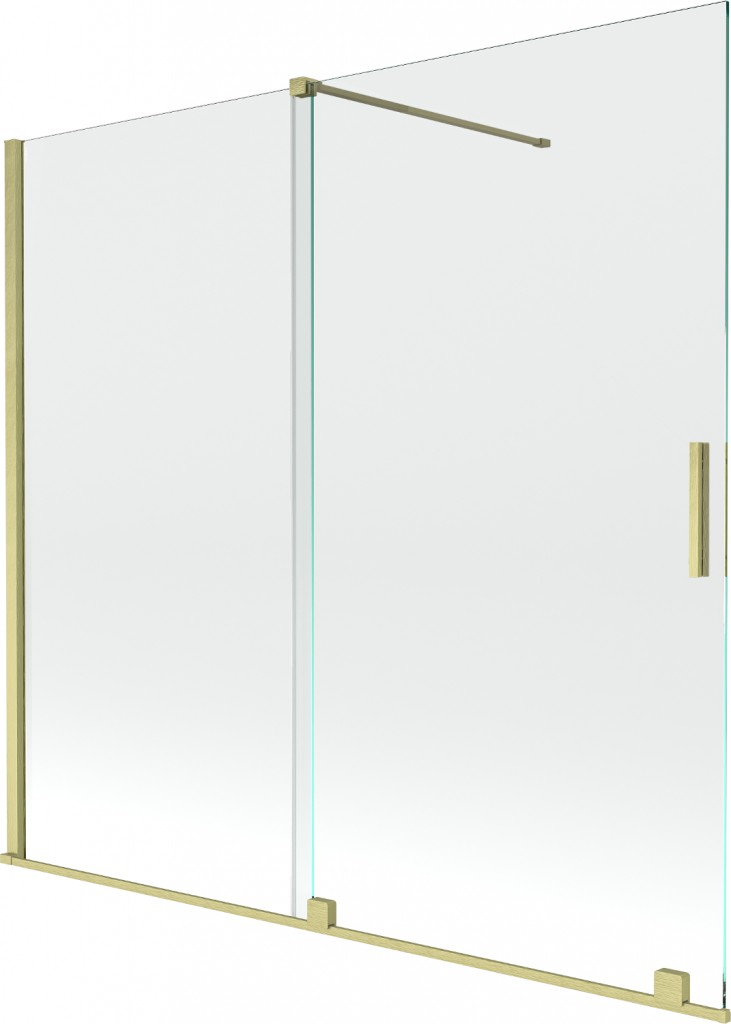 MEXEN/S Velar Dvoukřídlá posuvná vanová zástěna 160 x 150 cm, transparent, zlatá kartáčovaná 896-160-000-01-55