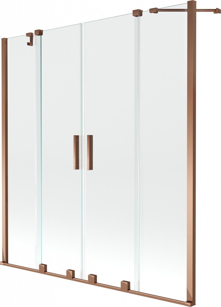 MEXEN/S Velar Duo Dvoukřídlá posuvná vanová zástěna 160 x 150 cm, transparent, růžové zlato 896-160-000-02-60