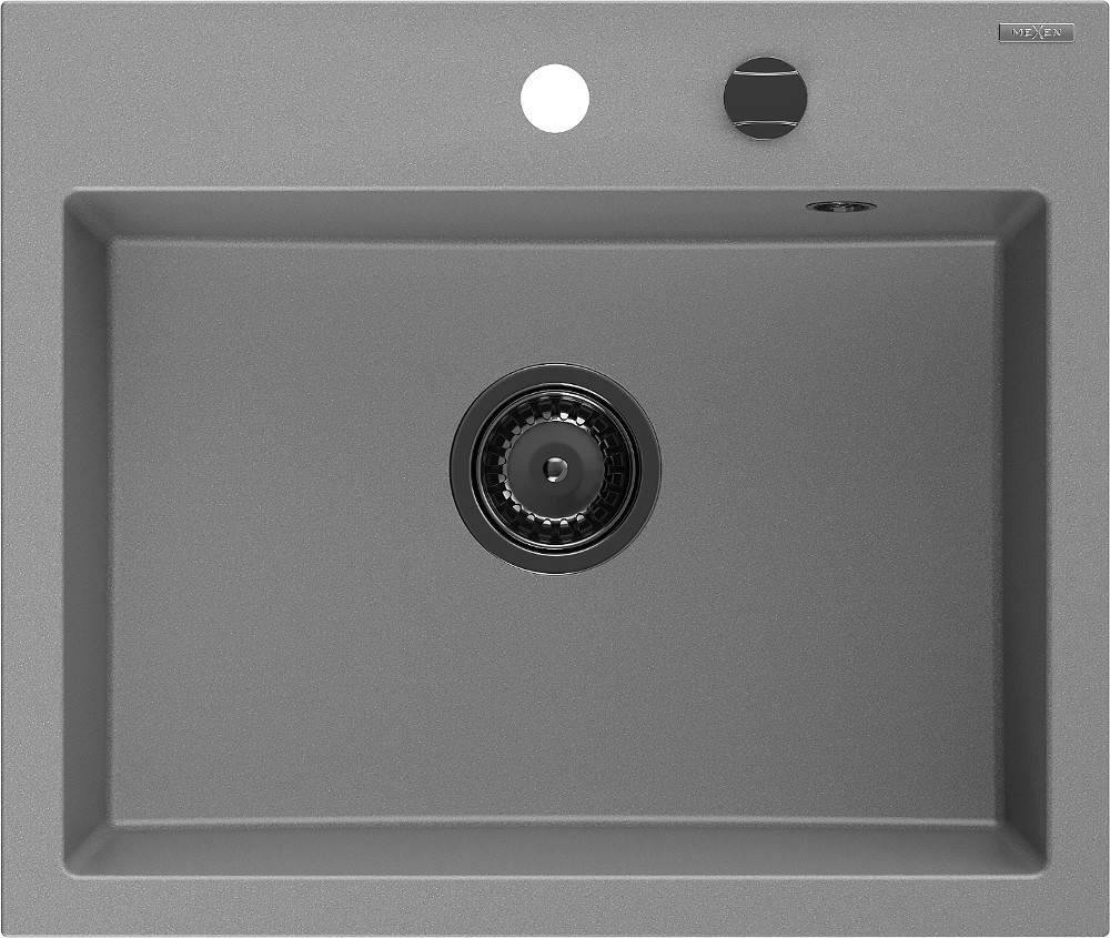 MEXEN/S Oscar granitový dřez 580 x 490 mm, šedá, černý sifon 6519581000-71-B