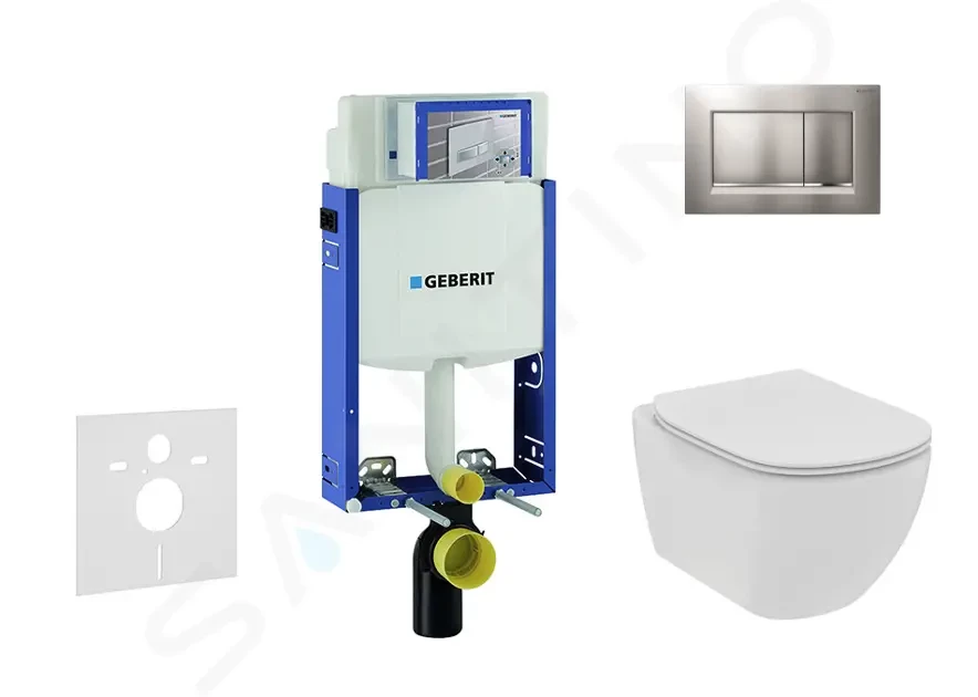 GEBERIT Kombifix Set předstěnové instalace, klozetu a sedátka Ideal Standard Tesi, tlačítka Sigma30, Rimless, SoftClose, matný chrom/chrom 110.302.00.5 NE7