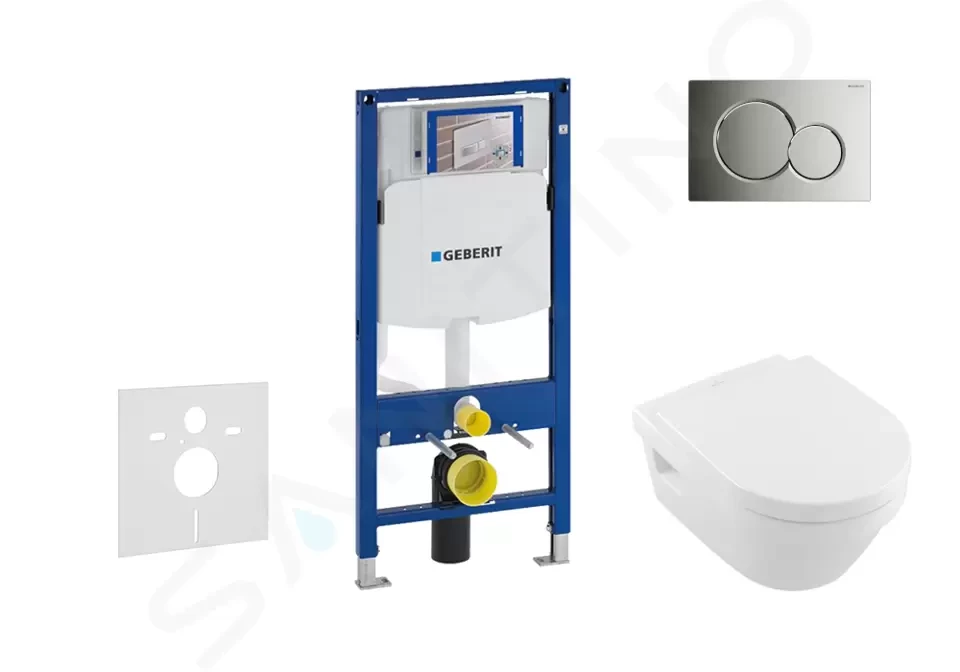 GEBERIT Duofix Modul pro závěsné WC s tlačítkem Sigma01, lesklý chrom + Villeroy Boch WC a sedátko, DirectFlush, SoftClose, CeramicPlus 111.300.00.5 NB2