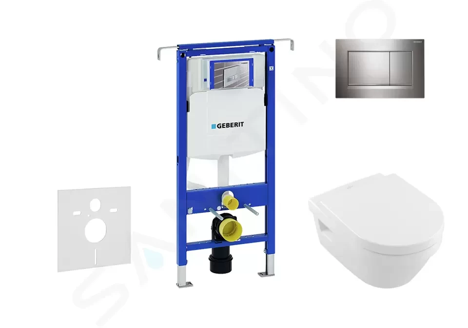 GEBERIT Duofix Modul pro závěsné WC s tlačítkem Sigma30, lesklý chrom/chrom mat + Villeroy Boch WC a sedátko, DirectFlush, SoftClose, CeramicPlus 111.355.00.5 NB6