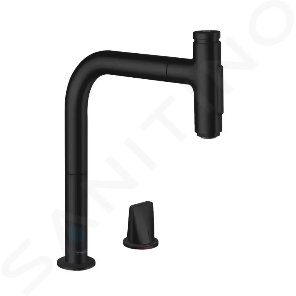 HANSGROHE M71 Dřezová baterie M7120-H200 s výsuvnou sprškou, 2-otvorová instalace, sBOX, matná černá 73818670