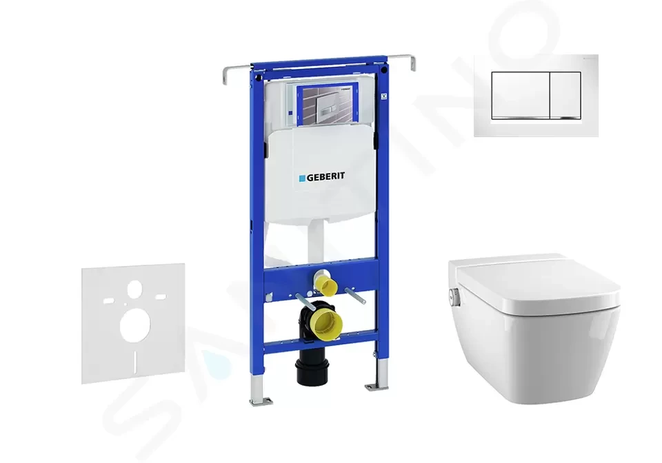 GEBERIT Duofix Modul pro závěsné WC s tlačítkem Sigma30, bílá/lesklý chrom + Tece One sprchovací toaleta a sedátko, Rimless, SoftClose 111.355.00.5 NT5