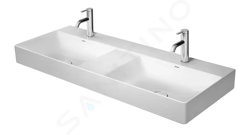 DURAVIT DuraSquare Dvojumyvadlo 1200x470 mm, bez přepadu, 2 otvory pro baterie, DuraCeram, bílá 2353120041