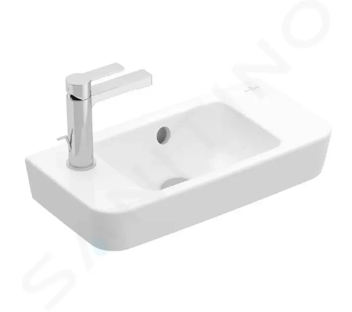 VILLEROY & BOCH O.novo Umývátko Compact 500x250 mm, s přepadem, 1 otvor pro baterii vlevo, alpská bílá 4342L501