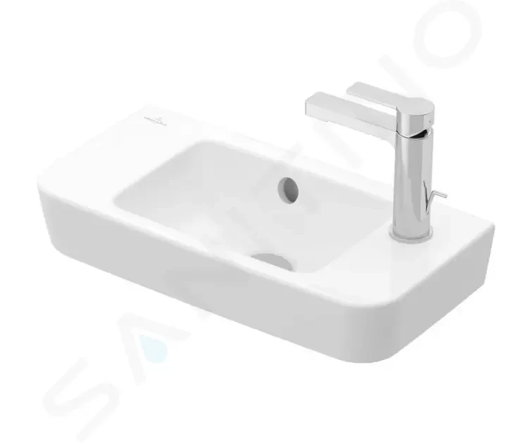 VILLEROY & BOCH O.novo Umývátko Compact 500x250 mm, s přepadem, 1 otvor pro baterii vpravo, alpská bílá 4342R501