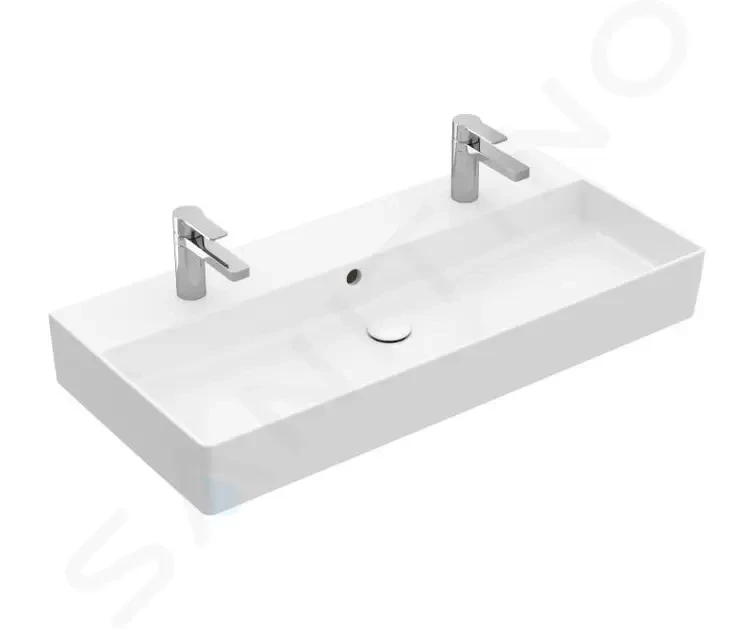 VILLEROY & BOCH Memento 2.0 Dvojumyvadlo nábytkové 1000x470 mm, s přepadem, 2 otvory pro baterii, CeramicPlus, alpská bílá 4A221LR1