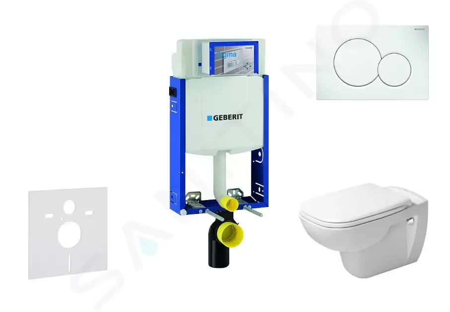 GEBERIT Kombifix Modul pro závěsné WC s tlačítkem Sigma01, alpská bílá + Duravit D-Code WC a sedátko, Rimless, SoftClose 110.302.00.5 NH1