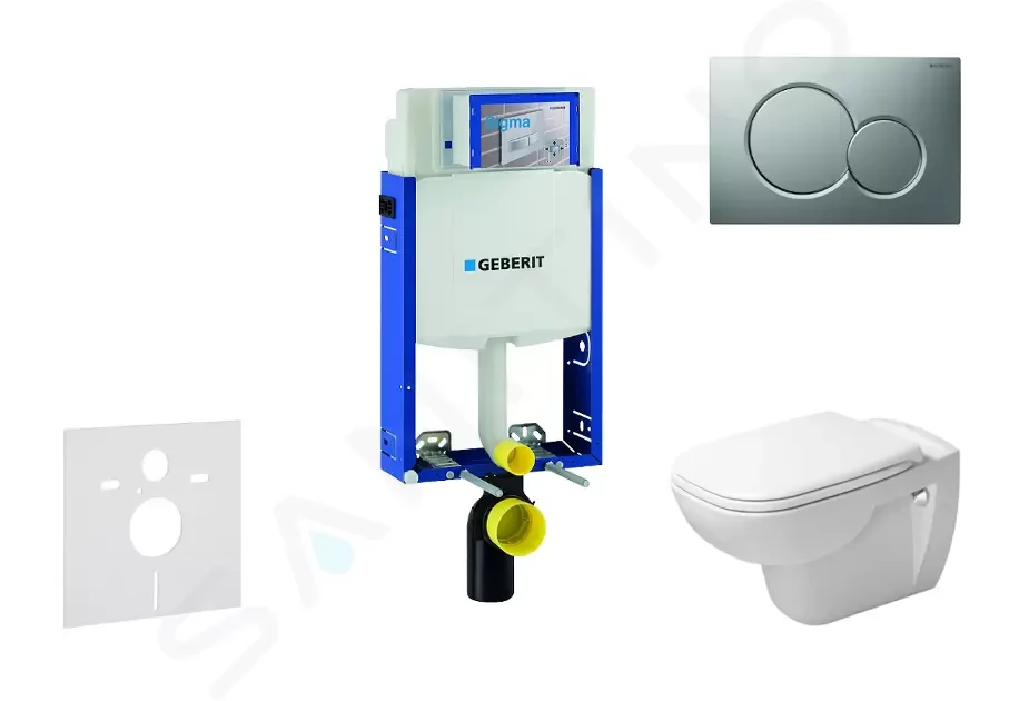GEBERIT Kombifix Modul pro závěsné WC s tlačítkem Sigma01, matný chrom + Duravit D-Code WC a sedátko, Rimless, SoftClose 110.302.00.5 NH3
