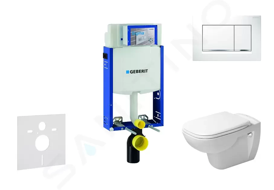 GEBERIT Kombifix Modul pro závěsné WC s tlačítkem Sigma30, bílá/lesklý chrom + Duravit D-Code WC a sedátko, Rimless, SoftClose 110.302.00.5 NH5