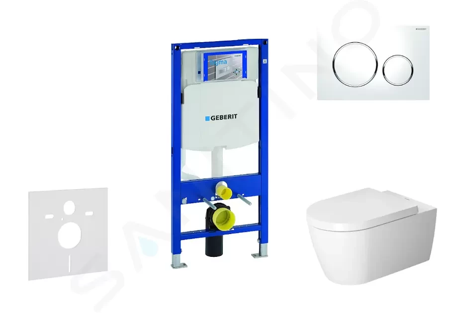 GEBERIT Duofix Modul pro závěsné WC s tlačítkem Sigma20, bílá/lesklý chrom + Duravit ME by Starck WC a sedátko, Rimless, SoftClose 111.300.00.5 NM4