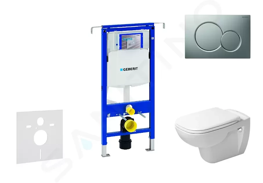 GEBERIT Duofix Modul pro závěsné WC s tlačítkem Sigma01, matný chrom + Duravit D-Code WC a sedátko, Rimless, SoftClose 111.355.00.5 NH3