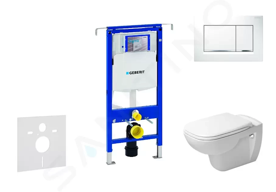 GEBERIT Duofix Modul pro závěsné WC s tlačítkem Sigma30, bílá/lesklý chrom + Duravit D-Code WC a sedátko, Rimless, SoftClose 111.355.00.5 NH5
