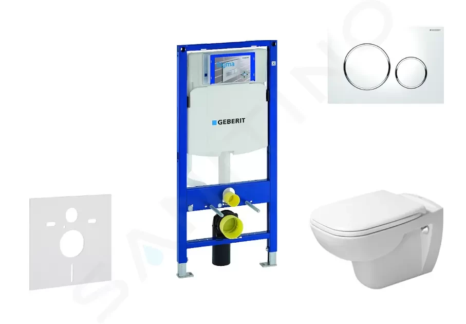 GEBERIT Duofix Modul pro závěsné WC s tlačítkem Sigma20, bílá/lesklý chrom + Duravit D-Code WC a sedátko, Rimless, SoftClose 111.300.00.5 NH4