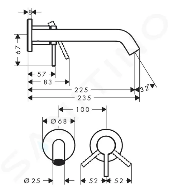 HANSGROHE Tecturis S Umyvadlová baterie pod omítku, s výpustí, 2-otvorová instalace, EcoSmart, chrom 73351000