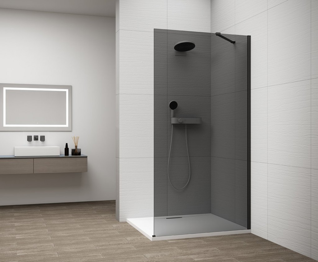 POLYSAN ESCA BLACK MATT jednodílná sprchová zástěna k instalaci ke stěně, kouřové sklo, 1000  ES1210-02