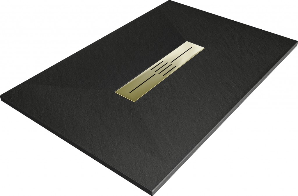 MEXEN/S Toro obdélníková sprchová vanička SMC 110 x 70, černá, mřížka zlatá 43707011-G