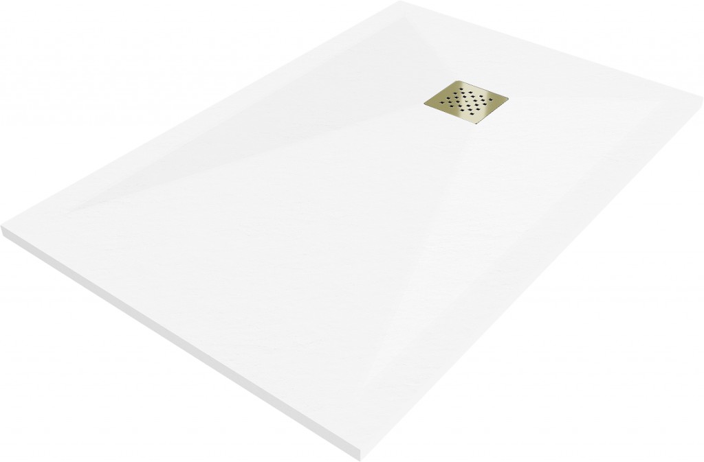 MEXEN/S Stone+ obdélníková sprchová vanička 120 x 70, bílá, mřížka zlatá 44107012-G