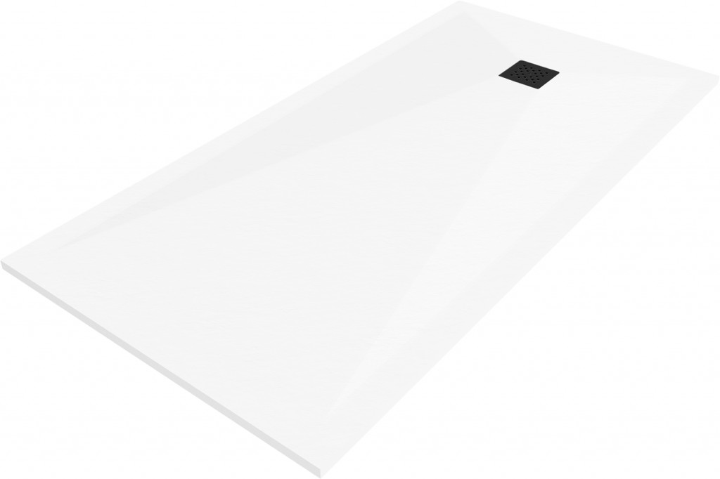 MEXEN/S Stone+ obdélníková sprchová vanička 160 x 80, bílá, mřížka černá 44108016-B