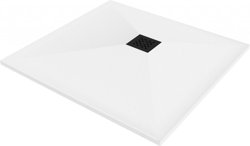 MEXEN/S Stone+ čtvercová sprchová vanička 80 x 80, bílá, mřížka černá 44108080-B