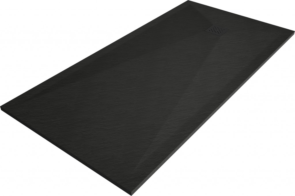 MEXEN/S Stone+ obdélníková sprchová vanička 200 x 80, černá, mřížka černá 44708020-B