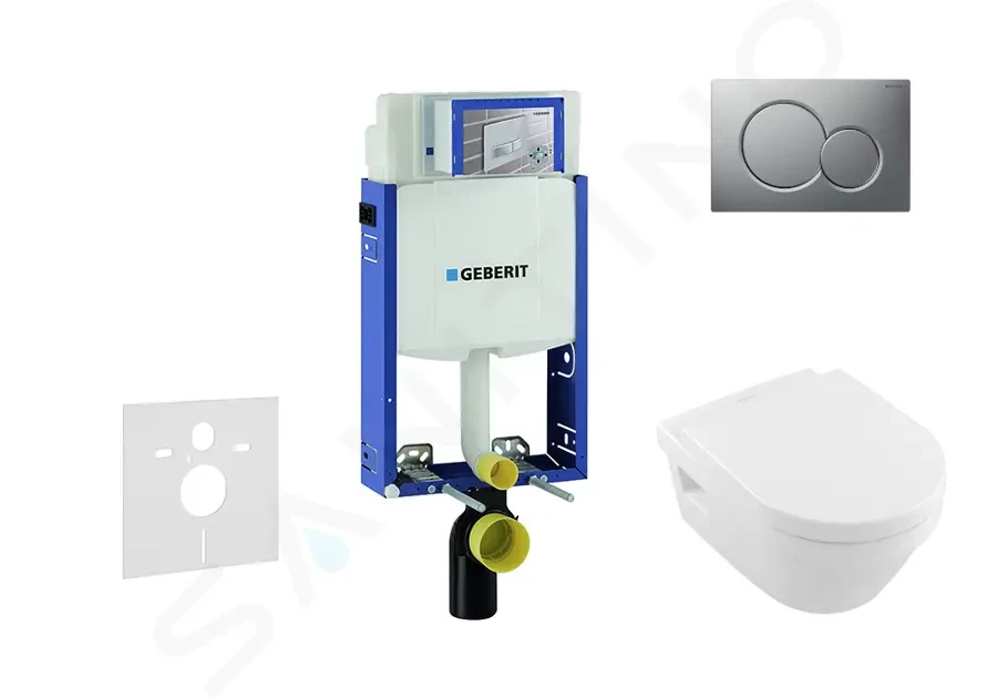 GEBERIT Kombifix Modul pro závěsné WC s tlačítkem Sigma01, matný chrom + Villeroy Boch WC a sedátko, DirectFlush, SoftClose, CeramicPlus 110.302.00.5 NB3