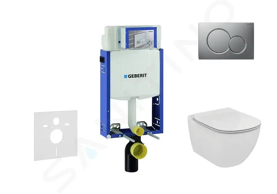 GEBERIT Kombifix Modul pro závěsné WC s tlačítkem Sigma01, matný chrom + Ideal Standard Tesi WC a sedátko, Aquablade, SoftClose 110.302.00.5 NU3