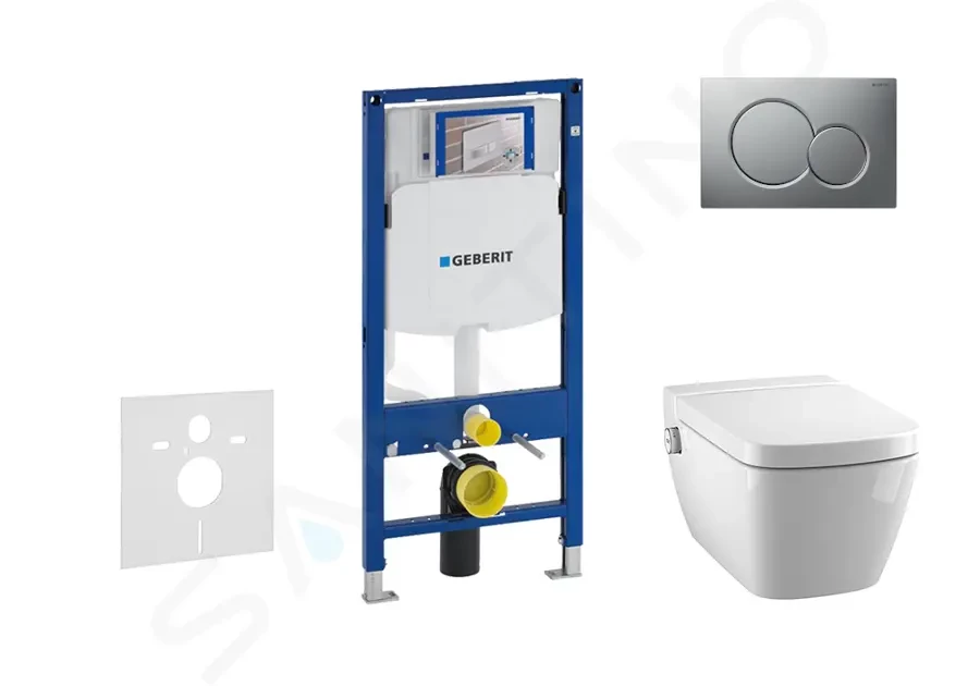 GEBERIT Duofix Modul pro závěsné WC s tlačítkem Sigma01, matný chrom + Tece One sprchovací toaleta a sedátko, Rimless, SoftClose 111.300.00.5 NT3