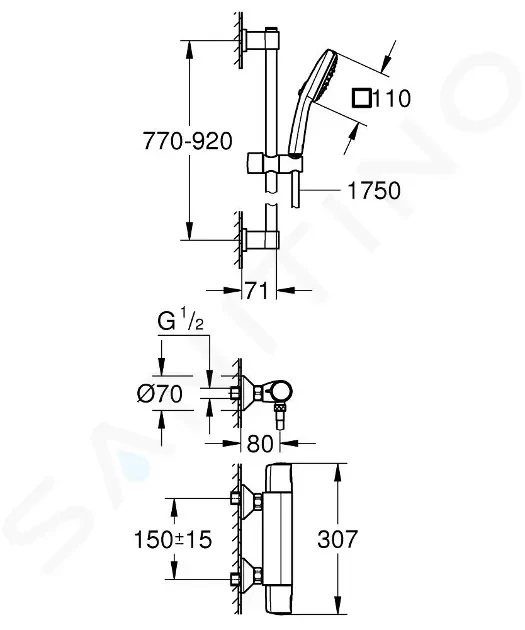 GROHE Precision Trend Sprchový set s termostatem, 3 proudy, chrom 34855003