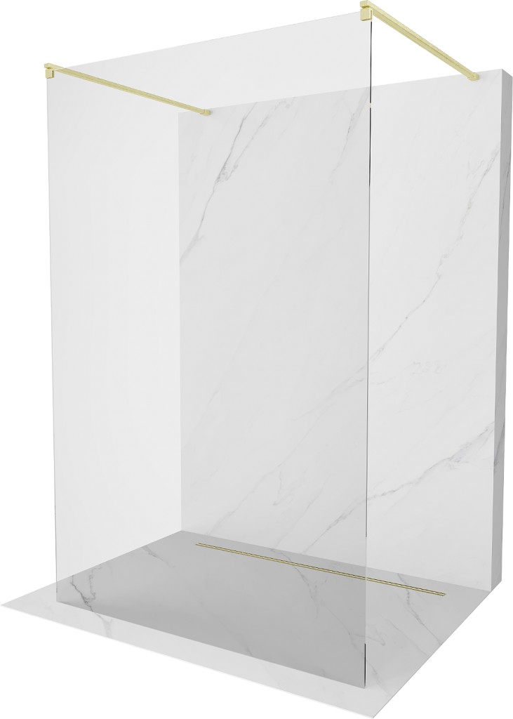 MEXEN/S Kioto samostatně stojící sprchová zástěna 100 x 200, transparent 8 mm, zlatál kartáčovaná 800-100-002-55-00